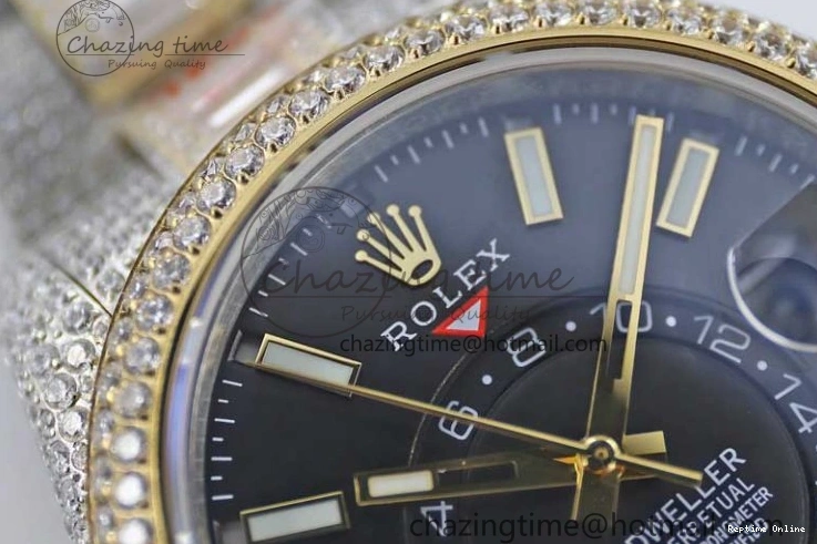 0203 Effortless Diamond Skydweller SS YG TWF Best Edition Black Dial on SS YG Bracelet Asian 23J to 2343